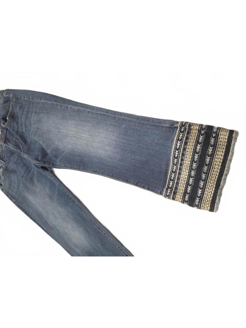Driftwood Alette Blue Denim Cropped Jeans with Embroidered Cuffs - Picture 2 of 6